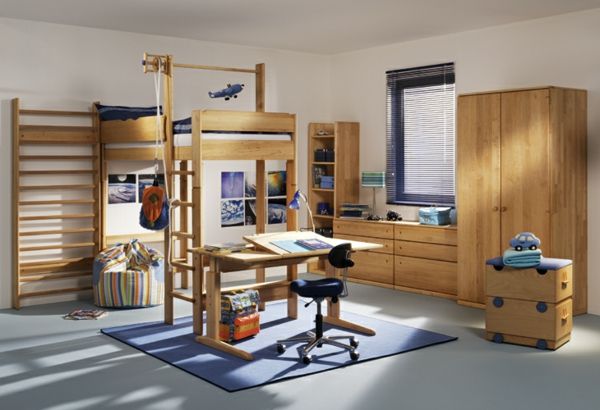 funktionella förskolor möbler hög säng med-en-Schreibtisch--