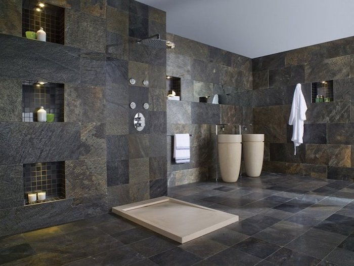 Designer în culoare gri - aspect natural de piatră în baie