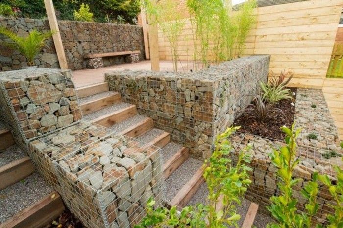 gabionen-akmeninė siena sodo švelnesnis sodo dizaino idėjas, tvora