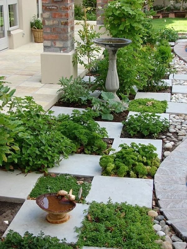 tuin-vormgeven-groene planten en steen