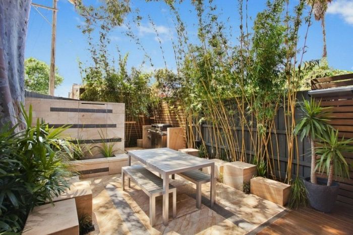 ülke tarzı veranda mobilya yüksek gizlilik ve uzun boylu bitkiler ile modern bahçe tasarımı