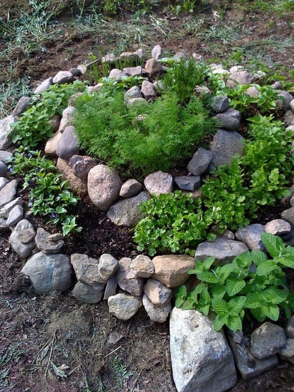 Oblikovanje vrta z dekoracijo kamnov in zelenih rastlin - okrogle oblike