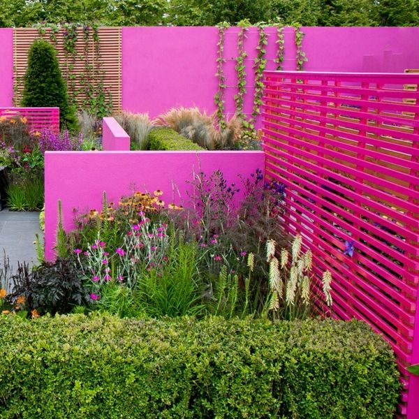 landskapsarkitektur och-landskaps-Gartenzaun-underline-färg design-idéer-pink
