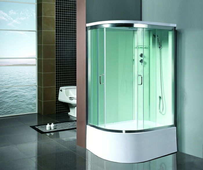 zakrzywione zielony kabina prysznicowa, WC widok-morze płytki