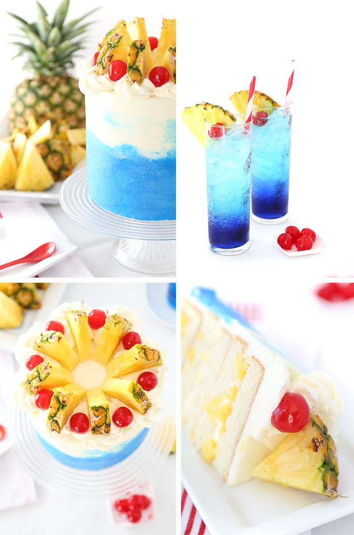 havajská party, narodeninový dort s ananásom a čerešňami, koláč s ovocím
