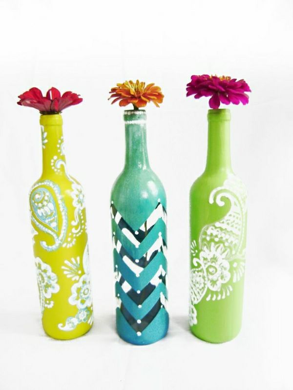 gul-turkos färg citron vinflaska vaser henna motiv dekoration Flower