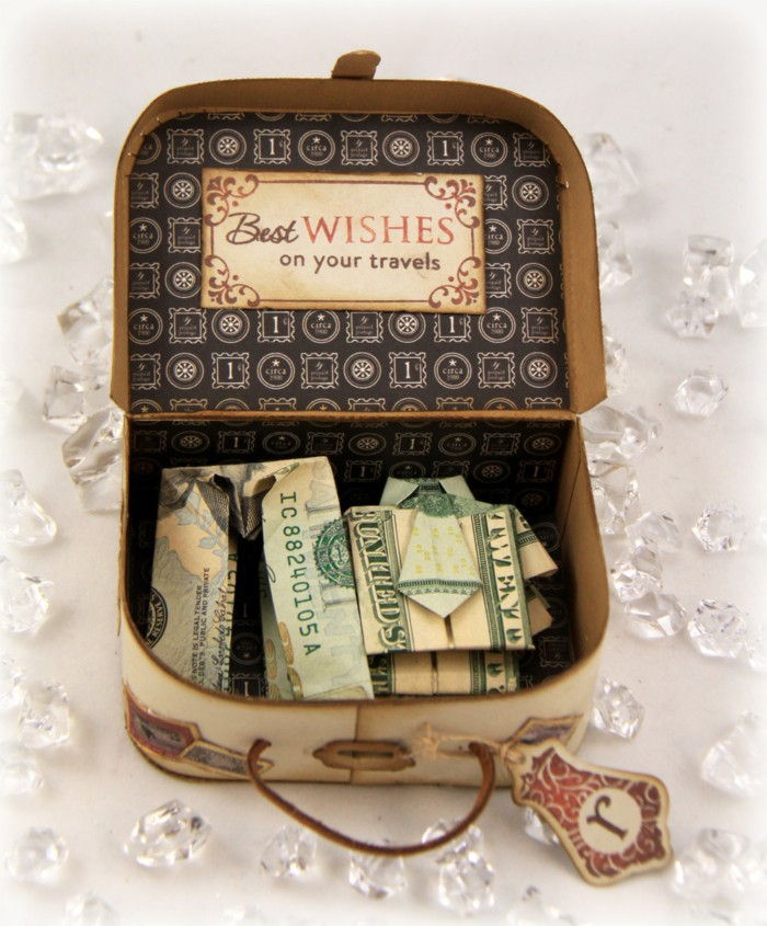 Zložljiva oblačila iz bankovcev, ustvarjalna ideja za denarno darilo, kovček iz papirja