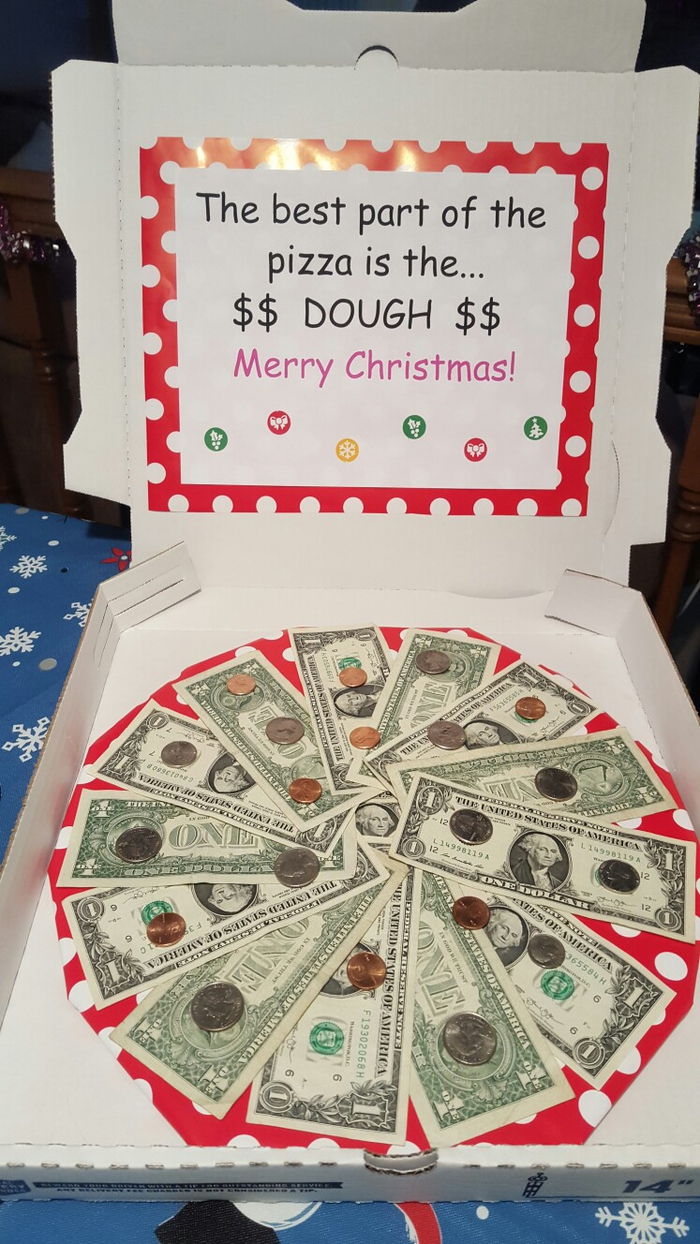 smešne ideje za denarna darila, pizza iz bankovcev, čudovito rojstnodnevno presenečenje