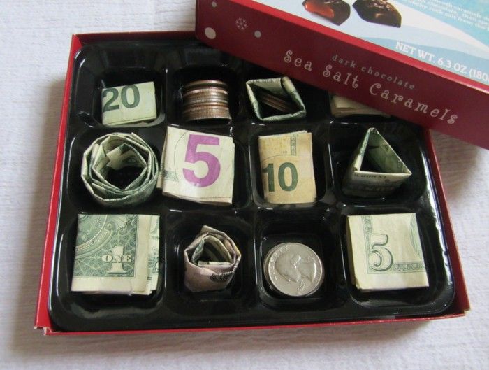 Box of chocolates poln bankovcev in kovancev, veliko presenečenje za rojstni dan, kreativno darilo ovojnic