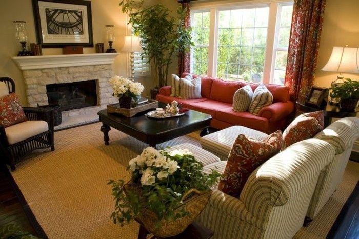 koselig anlegget peisen hvit blomst Fine-stol røde sofaen