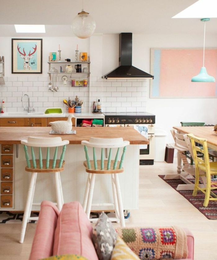 bucătărie-sufragerie confortabilă cameră ședere cu back-dulce culori