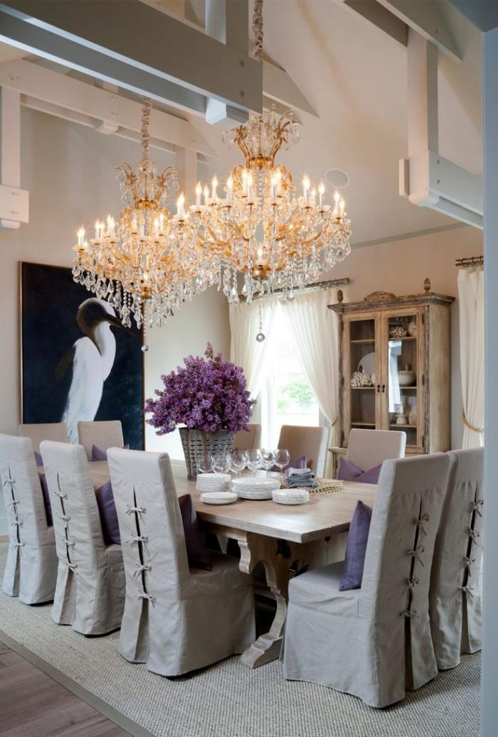 útulná jedáleň-Tischdkoration Lavender krásny krištáľový luster