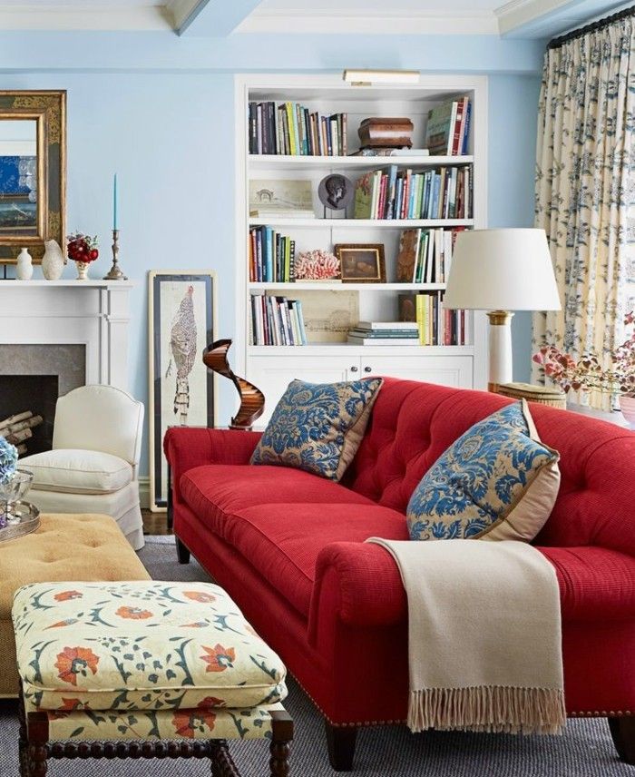 Koselig stue-fargerike teksturer-big-rød sofa