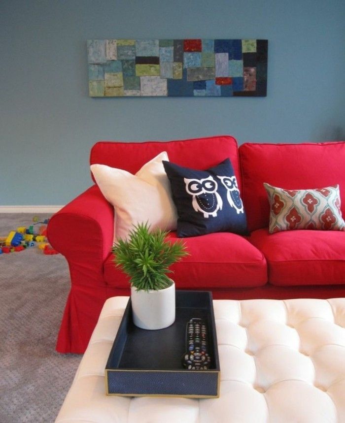jaukus gyvenamasis kambarys-ekstravagantiškas tapyba patogi sofa raudona