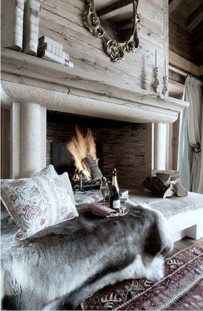 tijolo lareira-padrão tapete-padrão pillow-pele cobertor-champanhe-books-oval-espelho quadro retro