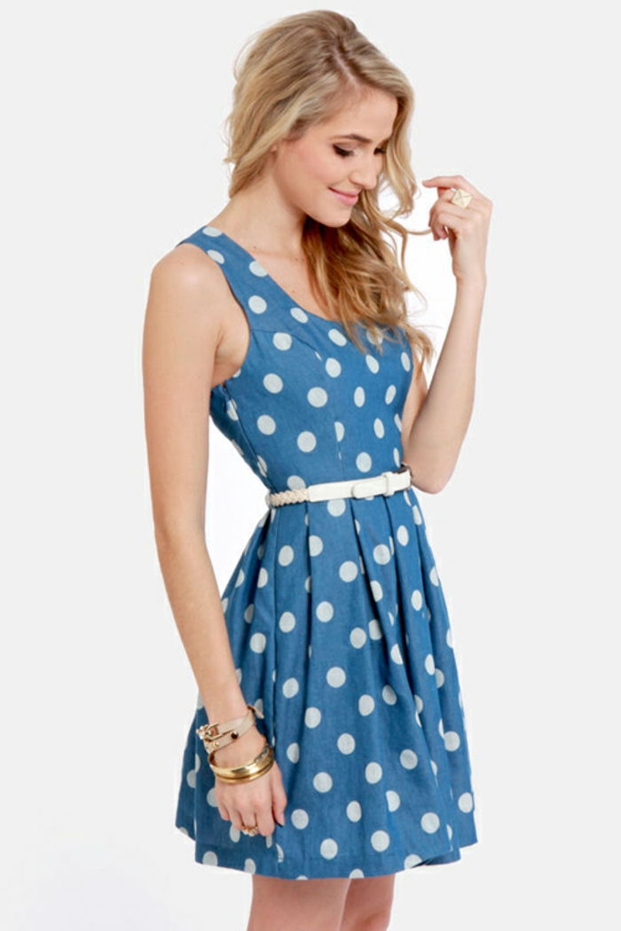 bodkovaný dress-modro-color-pra-look