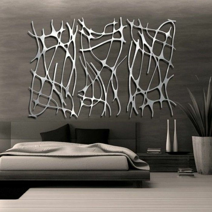 ontwerp-slaapkamer-grijze muren Silver-decoration-modern-bedden