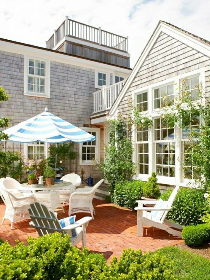 Stripete Parasol Garden hvite-blå hagemøbler Hus Grønn moderne design