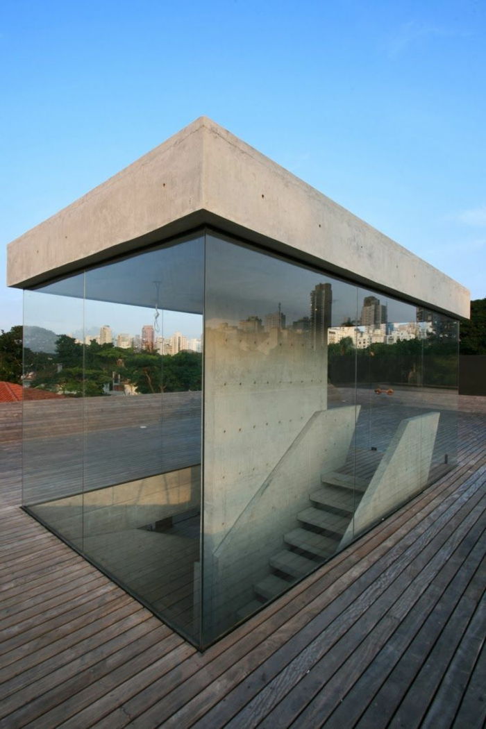 sklenená stena, terasa-šedý design