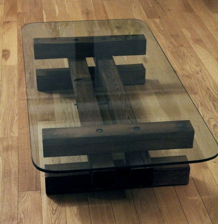 drevo konferenčný stolík-own-build sklenený stôl, plate-