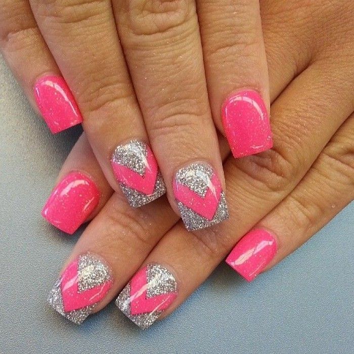 glitter neglelakk i rosa og sølv