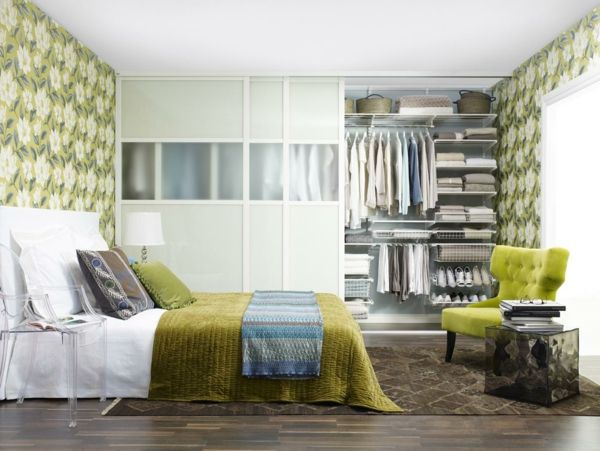 zelené farebné schémy v spálni - obloženie stien