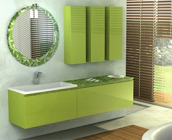 zielone meble-w łazience-żaluzje