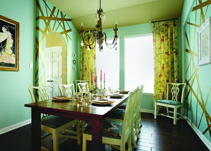 Yeşil duvar renk çekici-ekipman-den-yemek odası