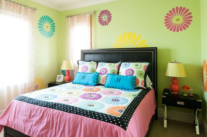 Yeşil duvar rengi Renkli Elemanları-an-der-duvar-in-yatak odası