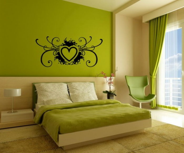 Yeşil duvar renk dekoratif elemanlar-of-the-wall-in-yatak odası