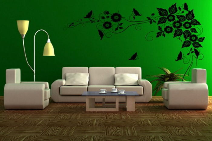 grønn vegg farge dekorative støpte-to-the-wall-i-stua