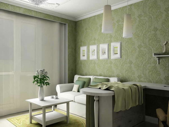 green-wall paint-by-a-nice-mały-pokój dzienny