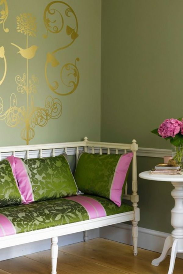 grønn vegg farge-for-stue-oliven-vakker design