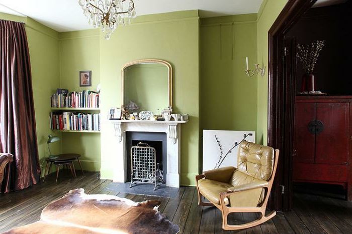 Yeşil duvar renk rahat-oturma odası