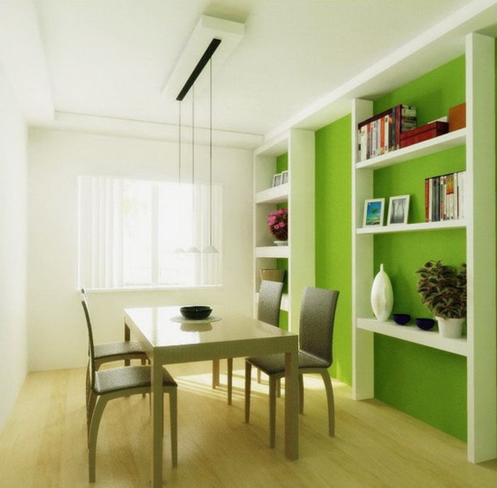 grønn vegg farge-store-garderobe-med-hyller-in-spisestue