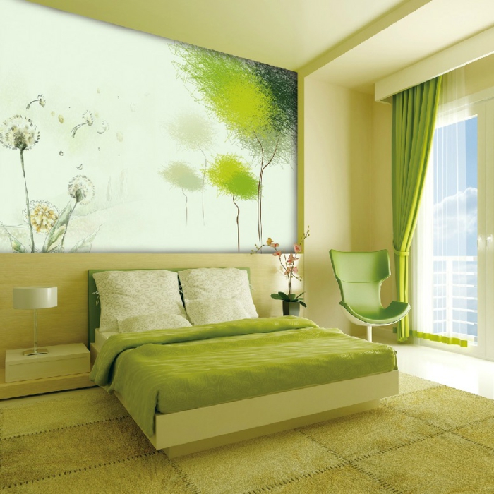 zielony kolor ściana-big-picture-on-the-wall-in-przytulnej sypialni