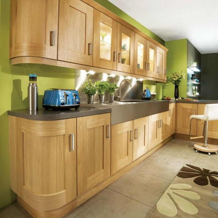 Yeşil duvar renk ahşap tasarım-of-mutfak