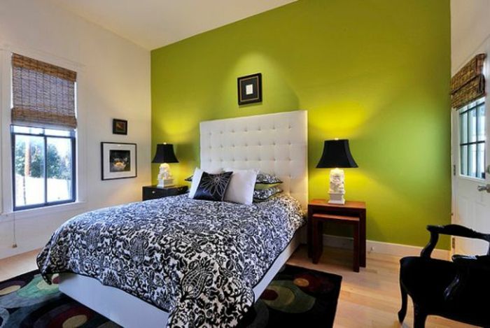 green-wall-color-ciekawe oświetlenie w swojej sypialni