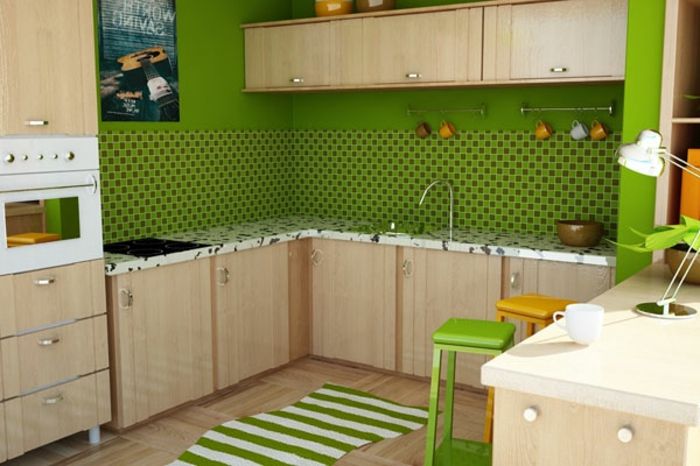 grønn vegg farge-liten-søte utseende-kjøkken
