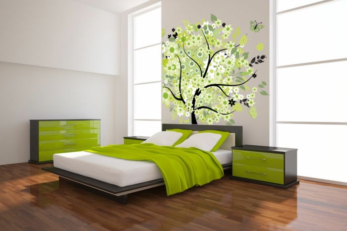 grønn vegg farge-kreativ-vegg design-in-soverom