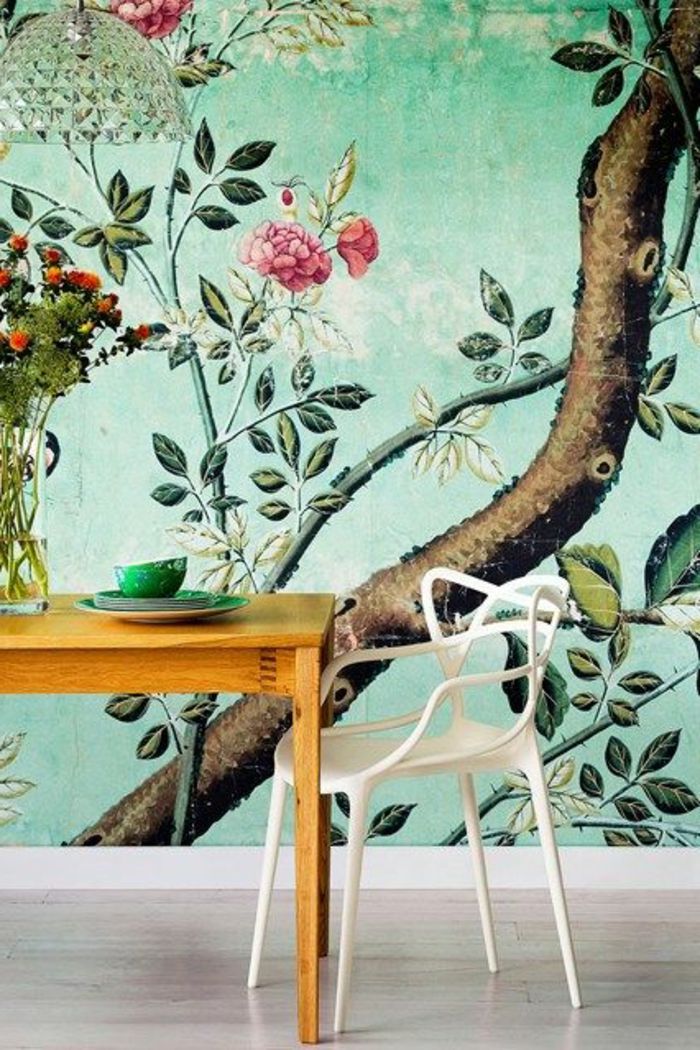 zielona ściana kolor piękny-tapety-z-florarmotiven