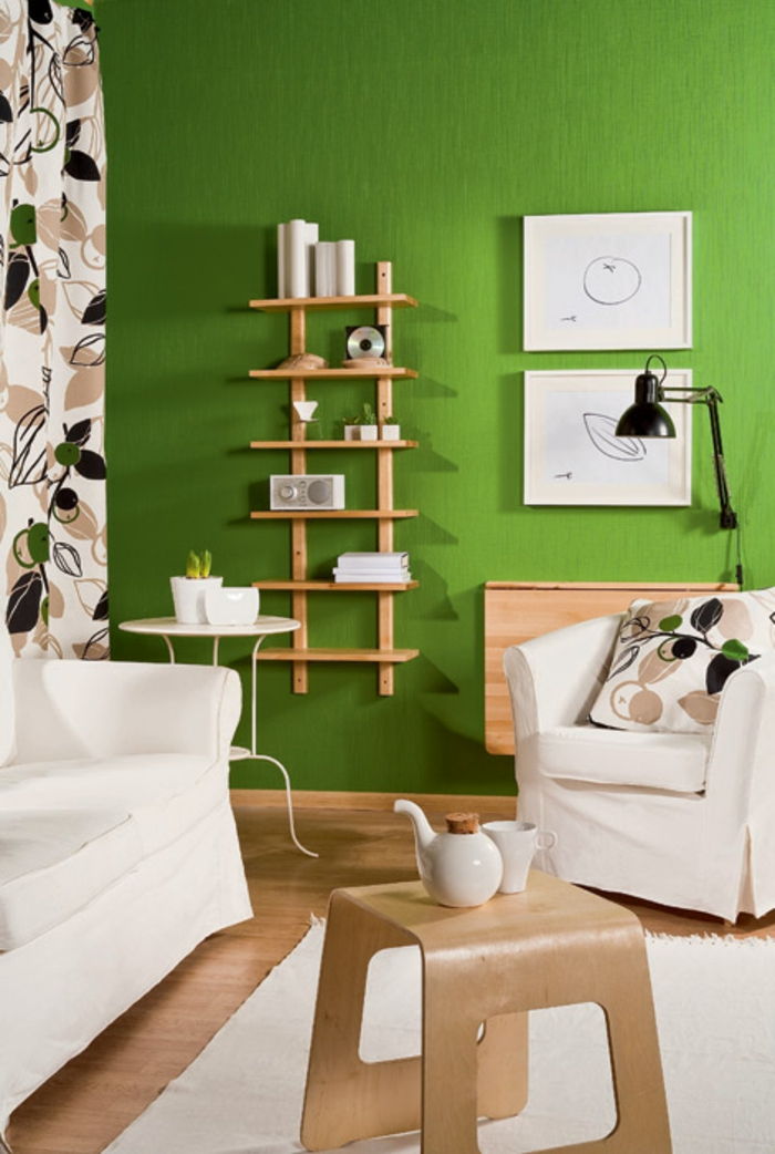 green-wall-kolor-bardzo przytulne-mały-pokój dzienny
