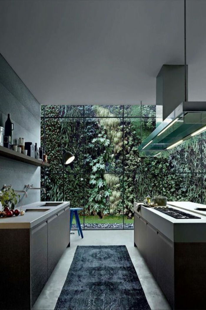 Yeşil duvar renk ultra modern tasarım-of-mutfak