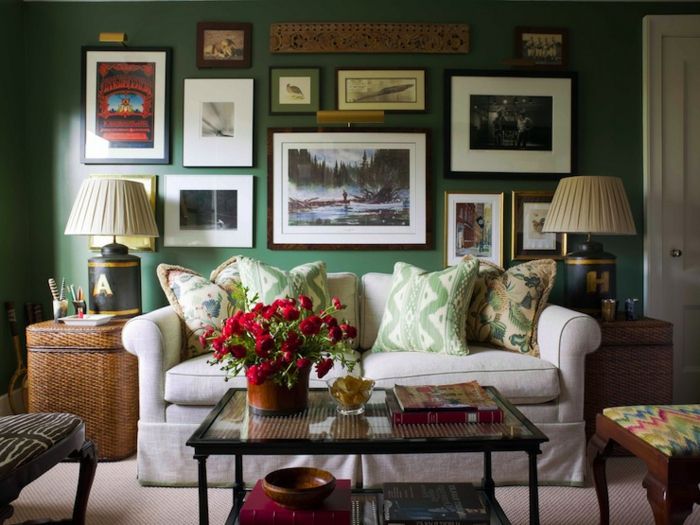 zielona ściana koloru wielu image-to-the-wall-in-pokojem dziennym