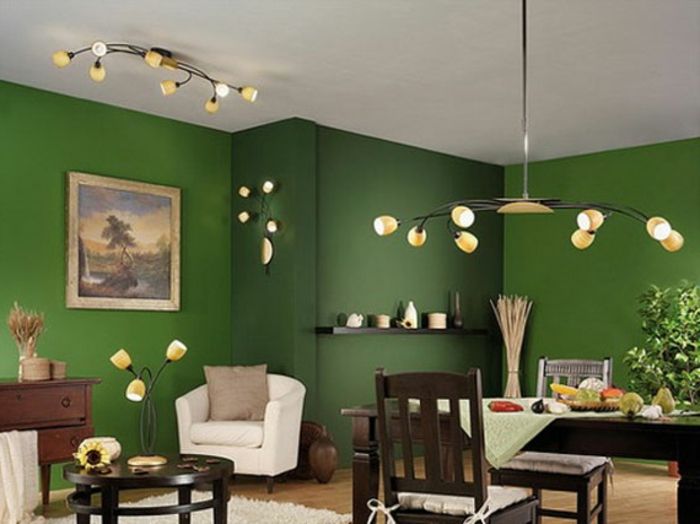 Kolor zielony-ściana-biało-chair-i-stół-the-piękny-jadalnia