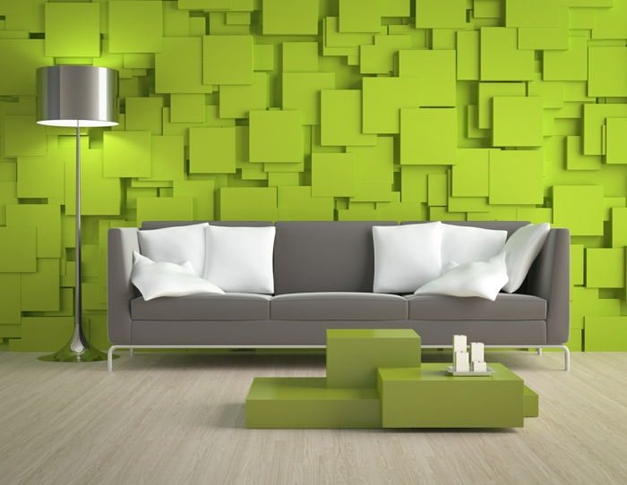 grønn vegg farge-stue-vegg design med fancy