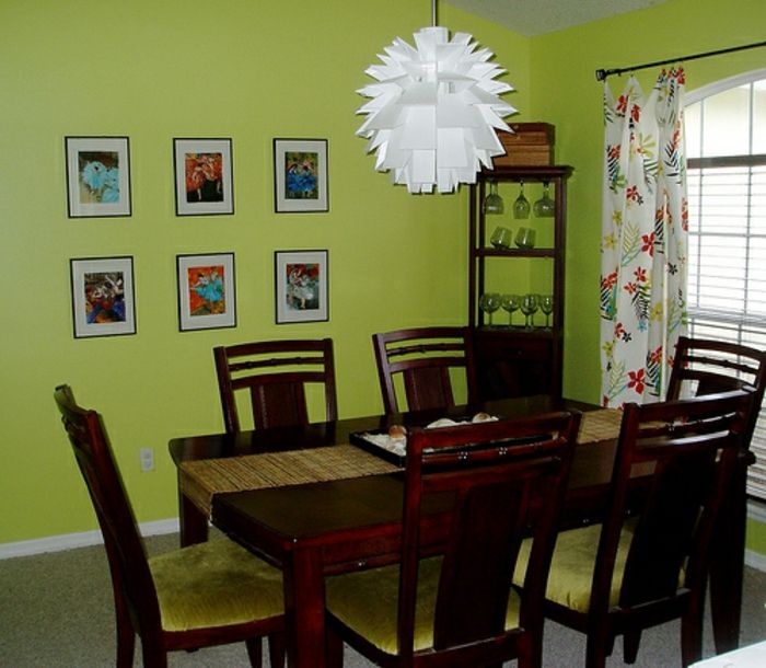 Yeşil duvar rengi-güzel-tatlı-yemek odası tasarımı