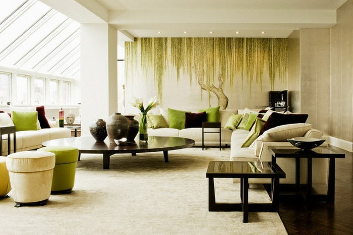 green-wall-piękny kolor żyjących-in-a-penthouse