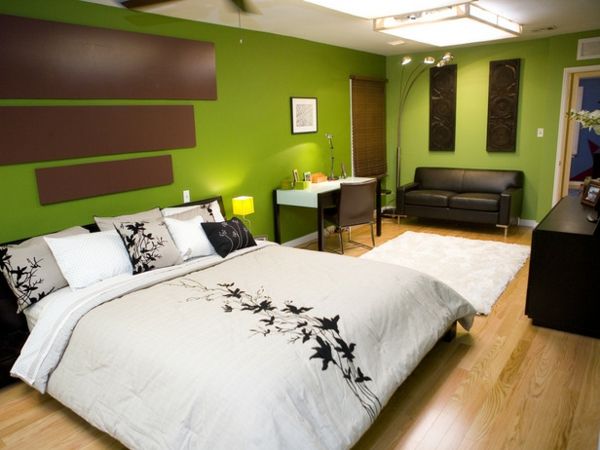 zelena stena načrtovanje za spalnico-s-rjave-poudarki