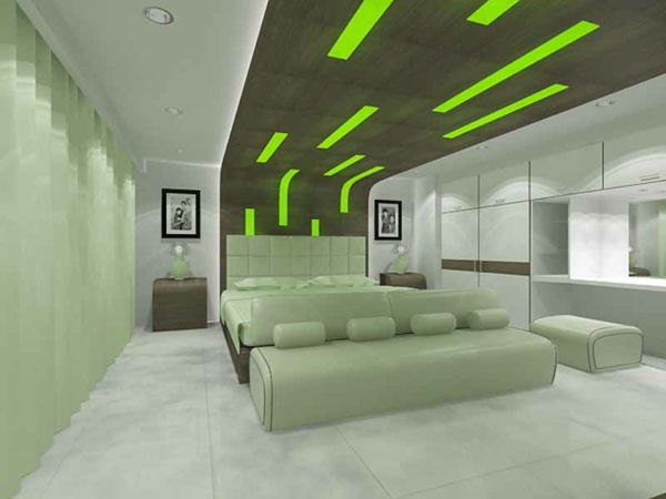 green-wall design-for-sypialni-modern-sufit